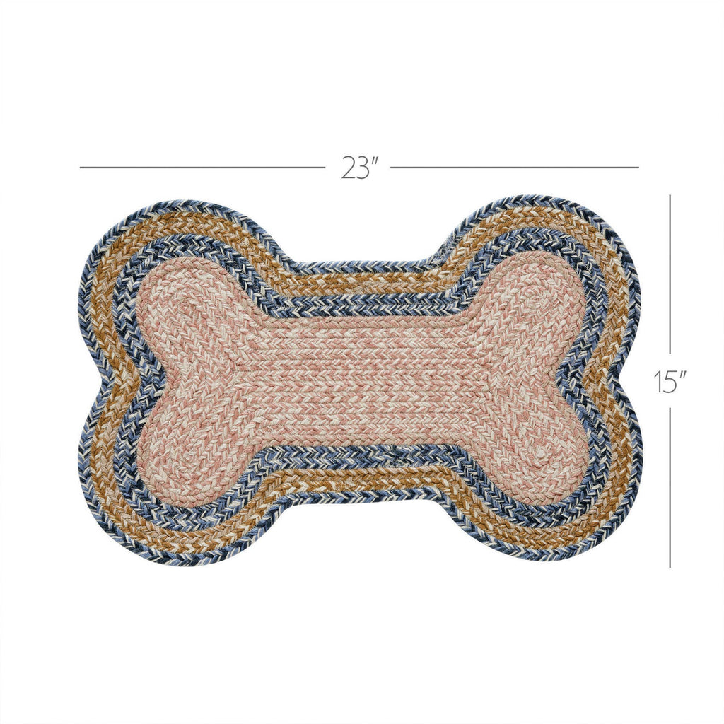 Dog bone-shaped mat with measurements on a white background