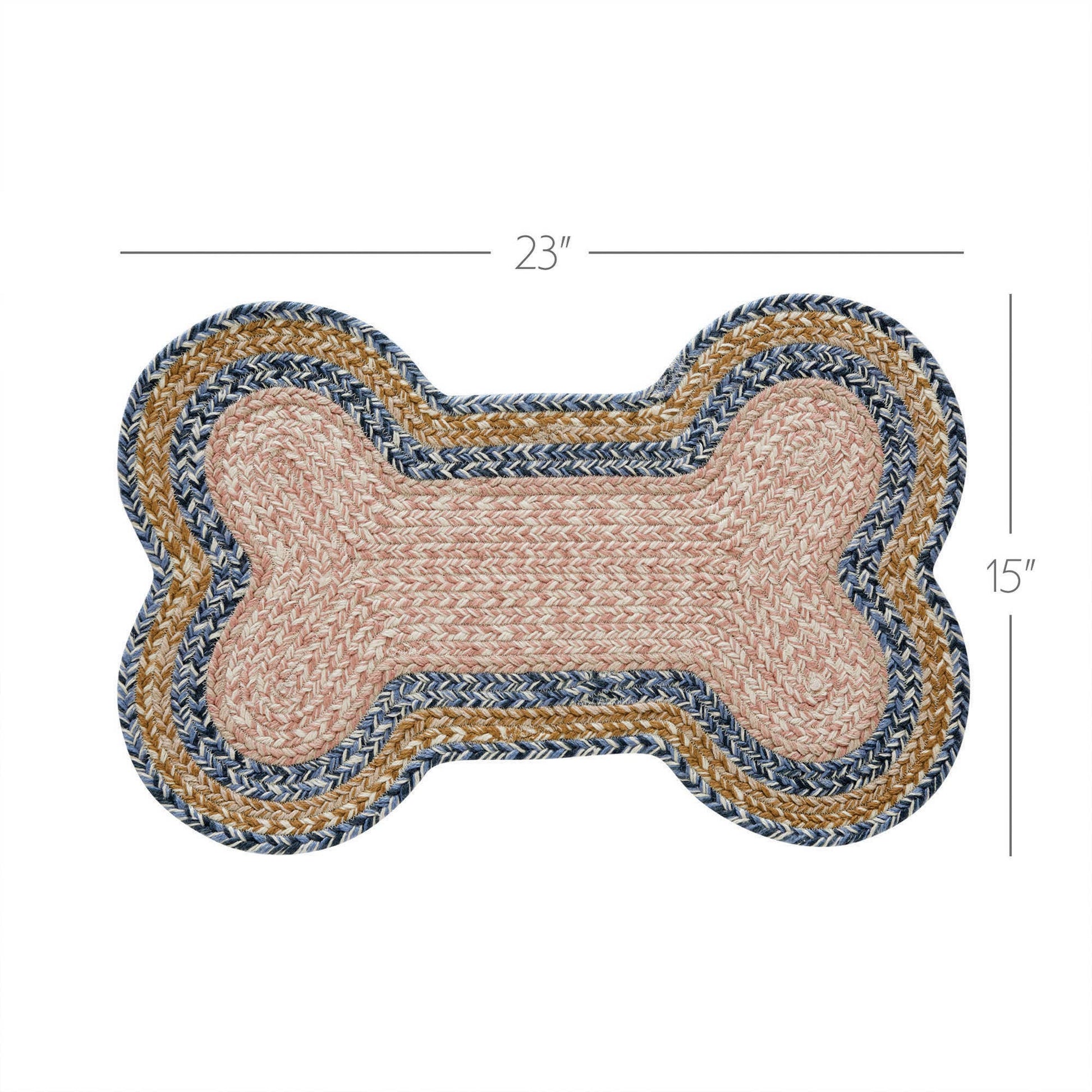 Dog bone-shaped mat with measurements on a white background