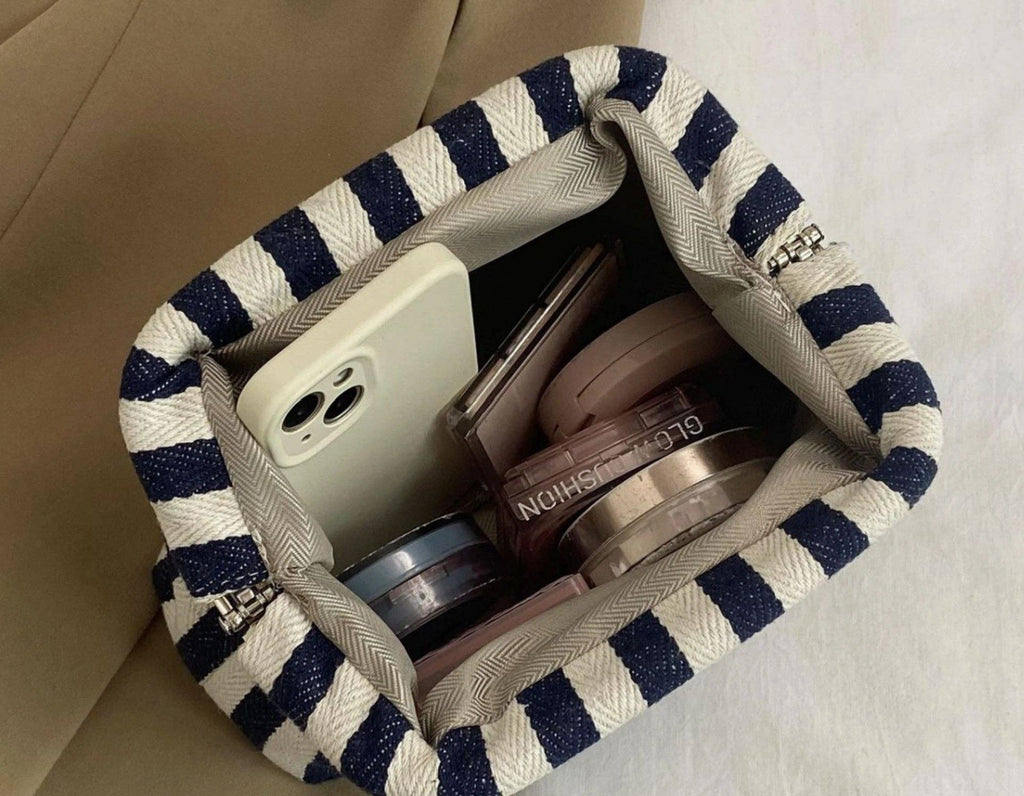 Navy Striped Makeup Pouch