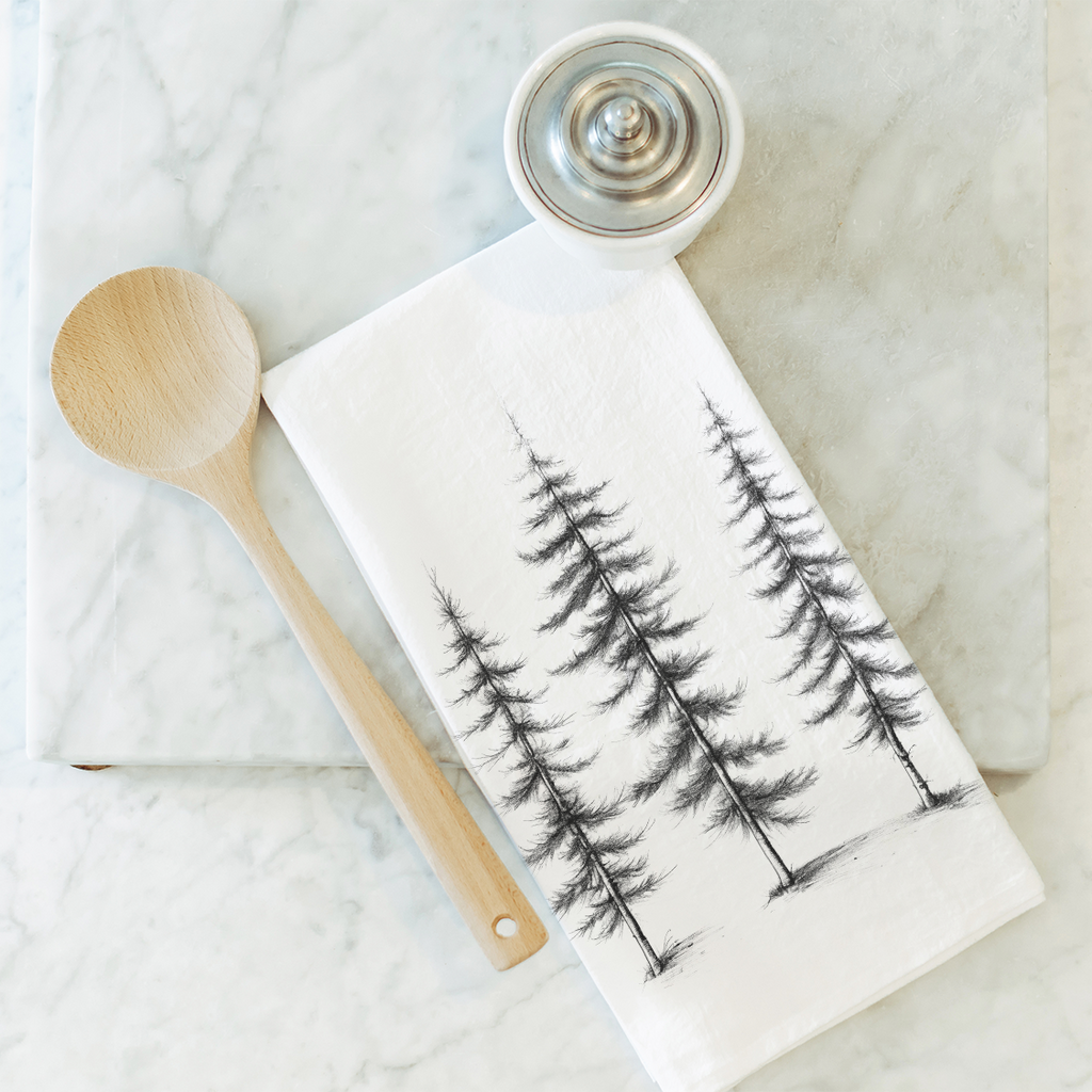 Tree Trio Tea Towel: White