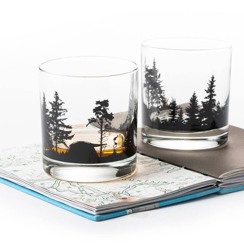 Mountain Camping Whiskey Glasses | 11 oz.