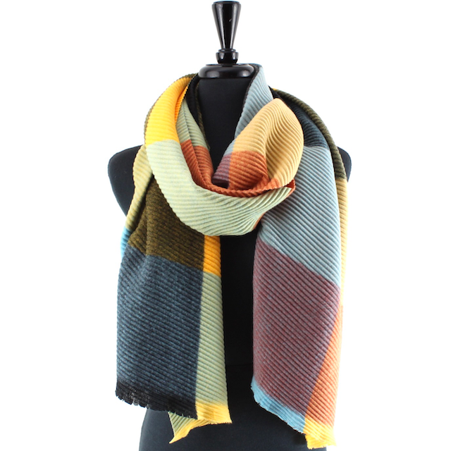 Orange/black/teal Merrymaking Pleated Scarf