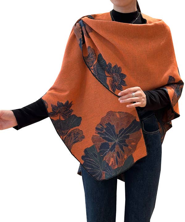 Orange & Navy Fan Leaves Reversible Loop Wrap