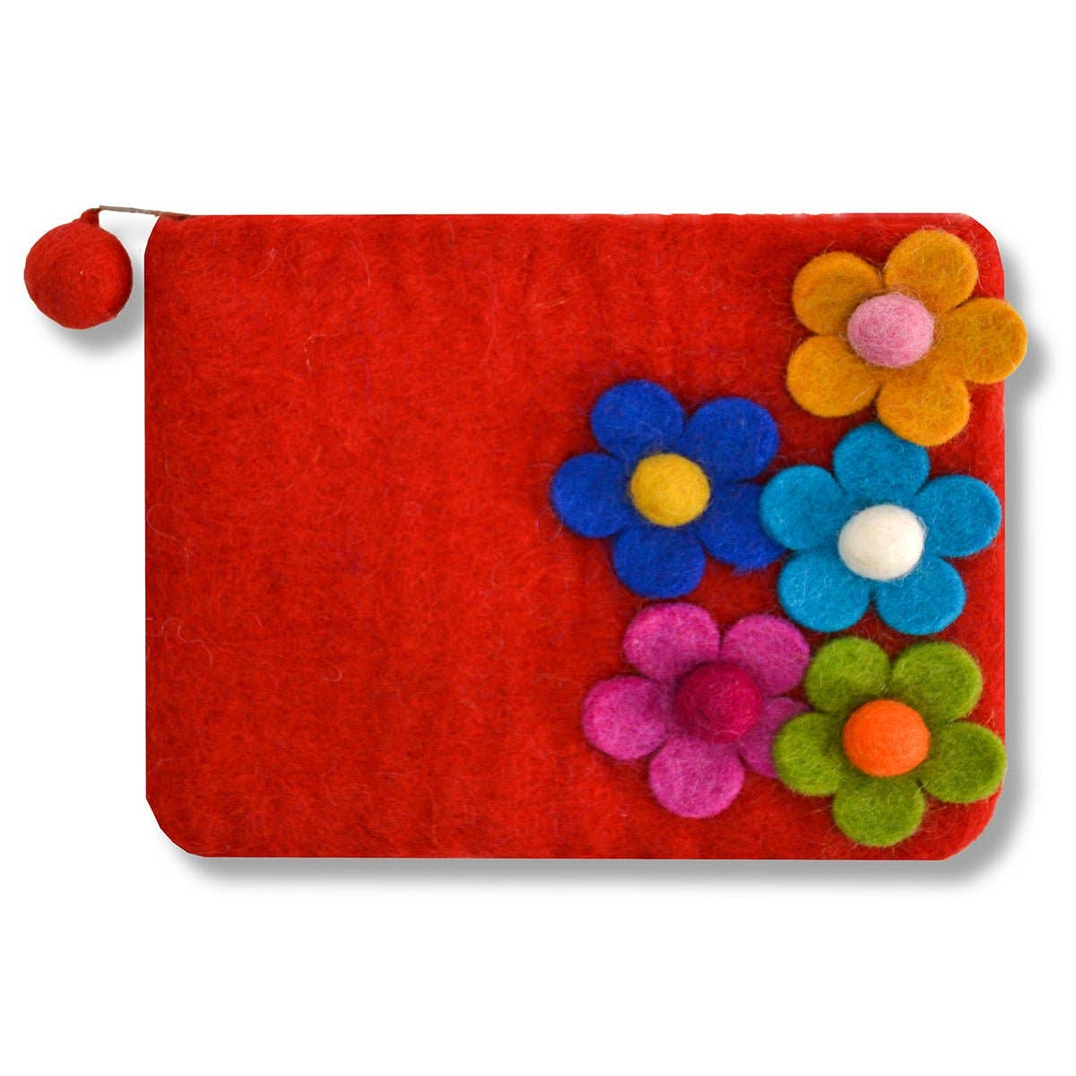 Green Five Side Flower Zip Coin Purse – Handcrafted Wool Felt