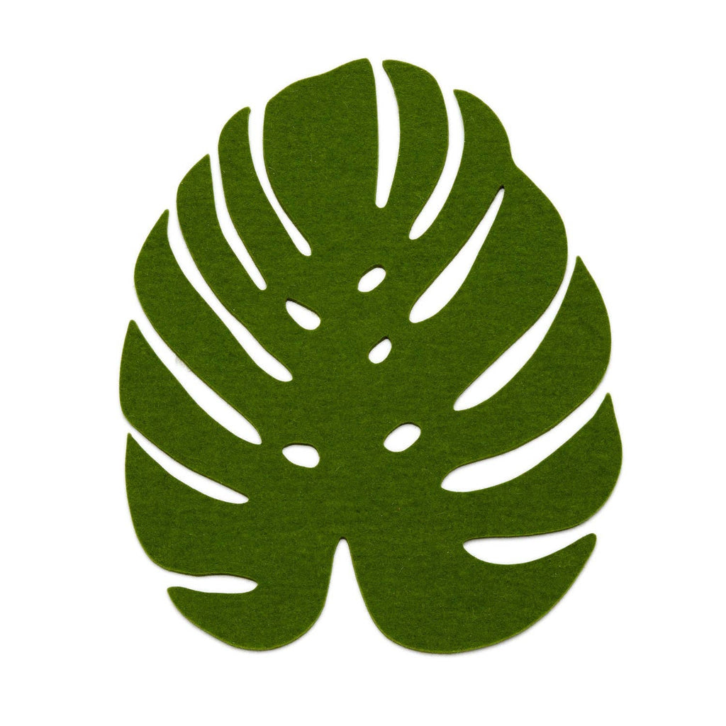Green leaf-shaped coaster on a white background