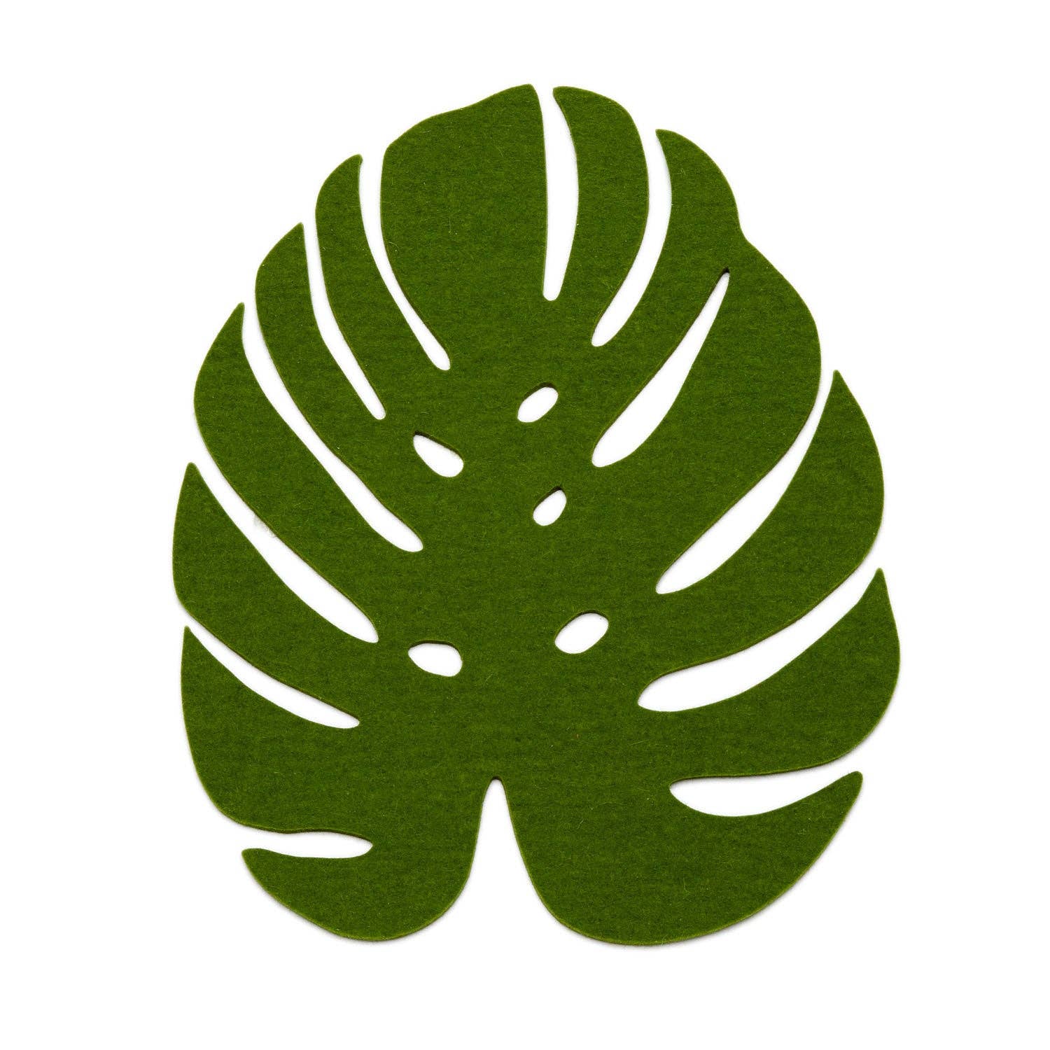Green leaf-shaped coaster on a white background