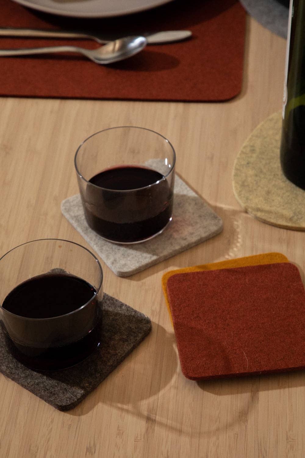 Bierfilzl Merino Wool Square Coasters – Desert Sun | Set of 4