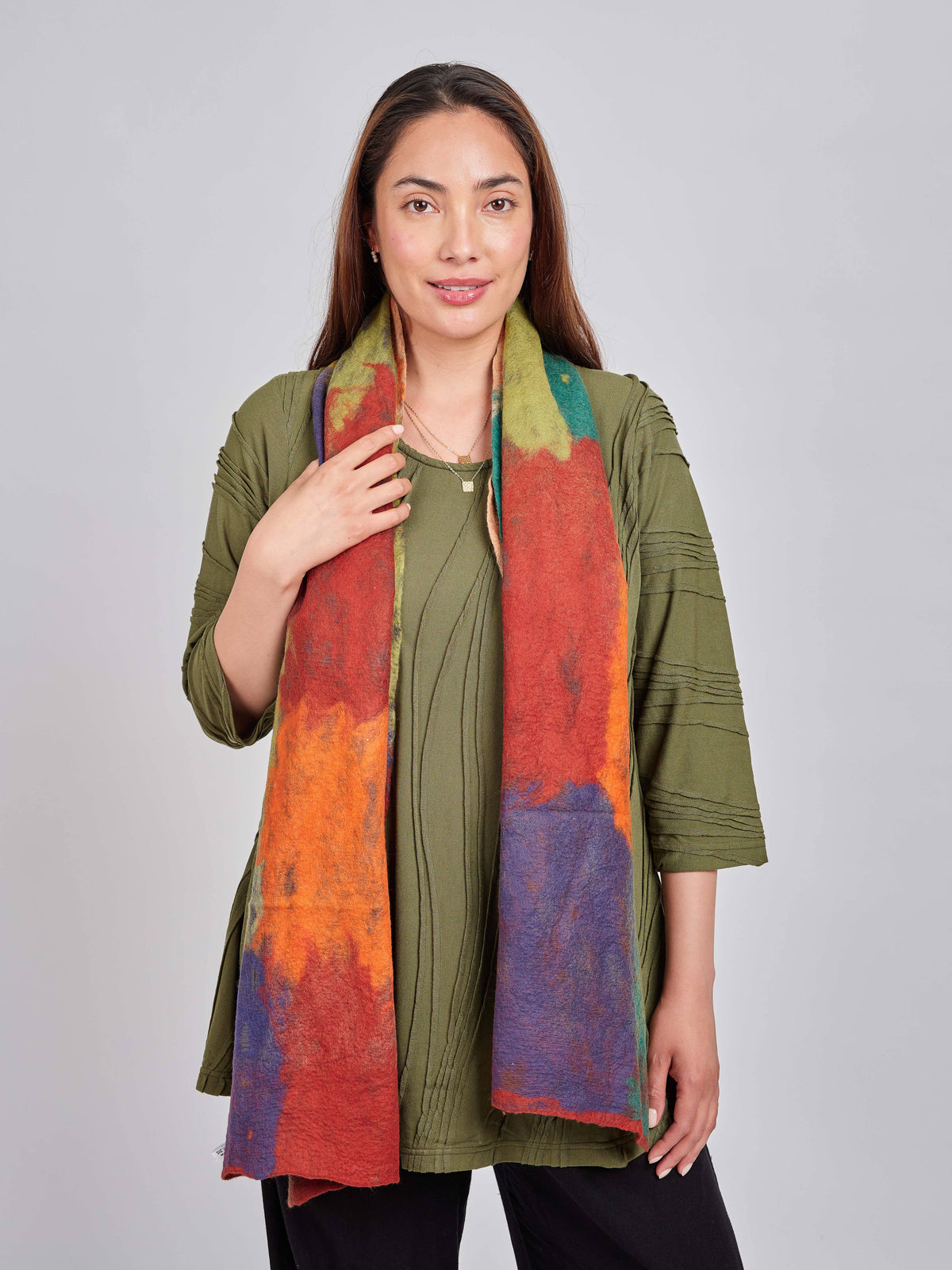 Impressionist felt-silk: Green scarf