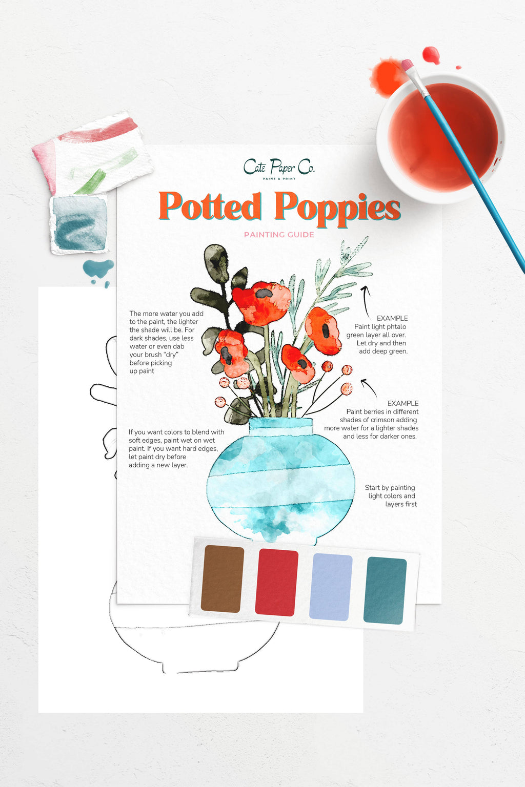 Potted Poppies – Watercolor Painting Kit