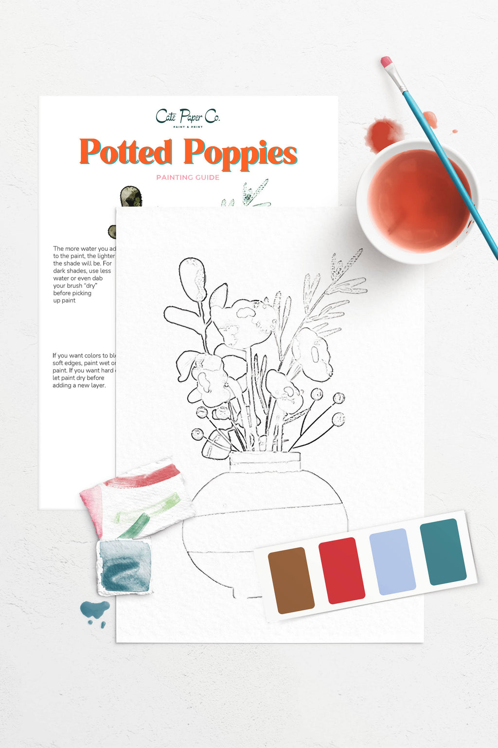 Potted Poppies – Watercolor Painting Kit