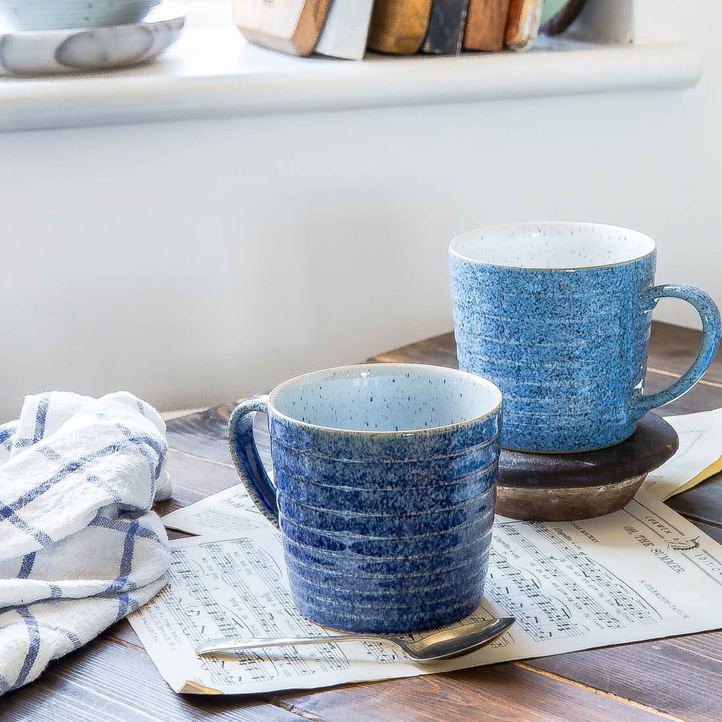 Blue Cobalt and Pebble Ridged Coffee Mug | 13.5 oz.