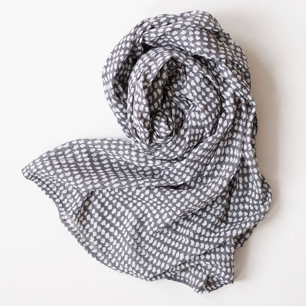 Dark Gray/White Dot Block Printed Scarf