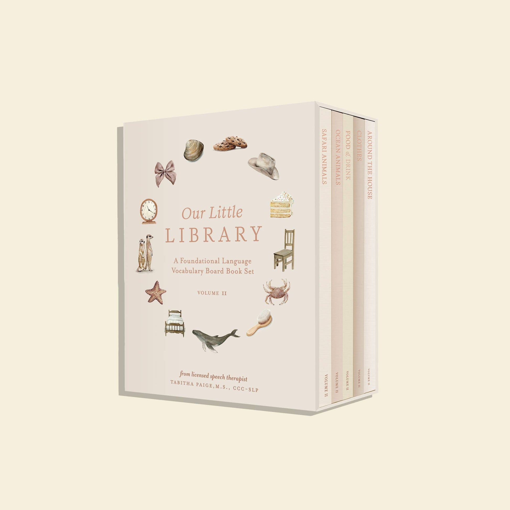 Box set titled 'Our Little Library' on a beige background