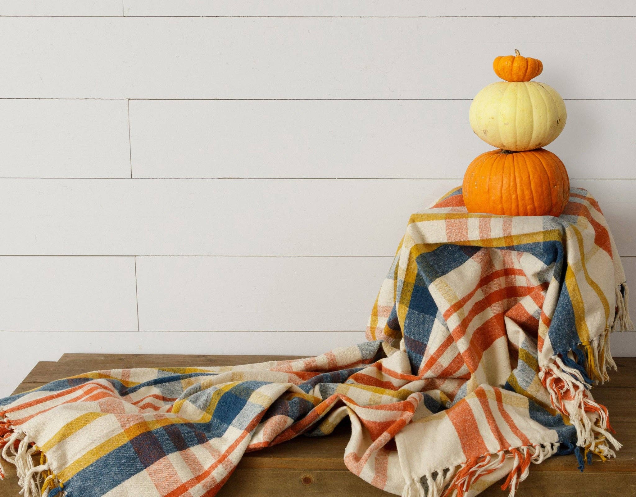 Brushed Cotton Flannel Throw - Navy, Rust, Mustard (PC)