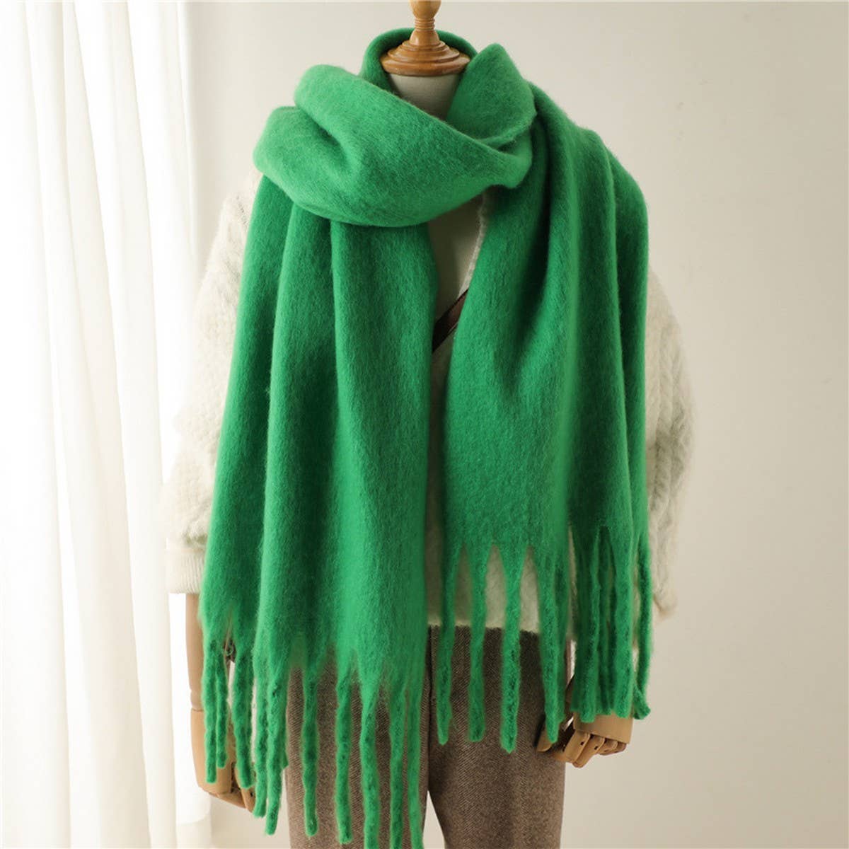 Camel Mohair Tassel Scarf for Winter(OS)