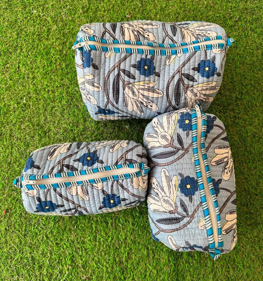 Small - Cosmetic Bag Quilted Cotton Travel Bag