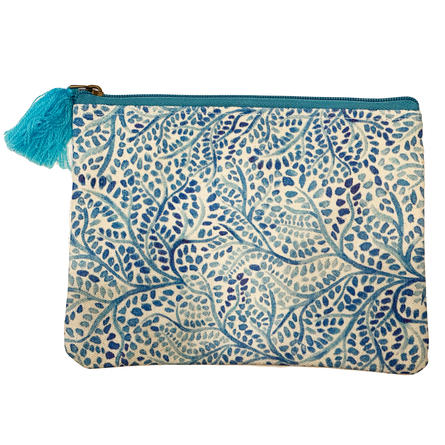 Blue Branches Leaves Indigo Cotton Pouch