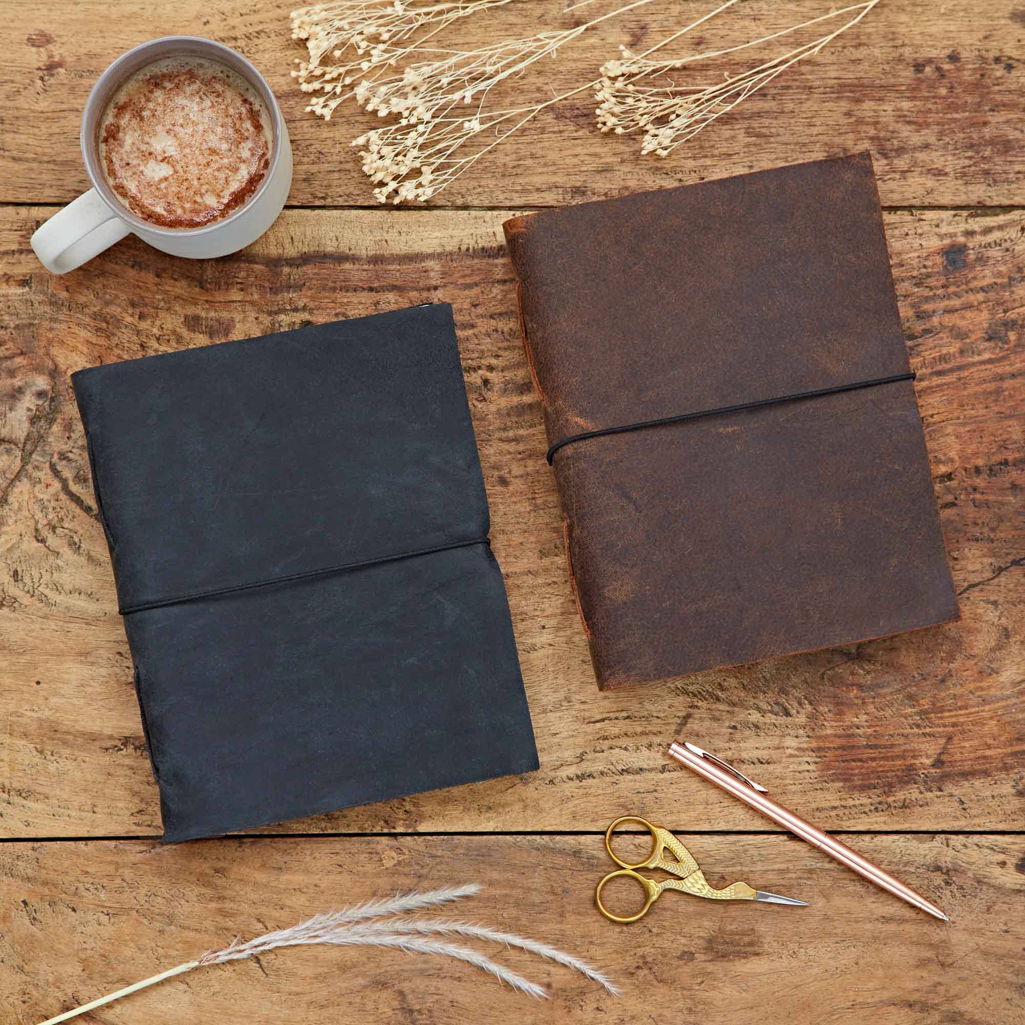 Large Buffalo Leather Elastic Tie Journal Notebook