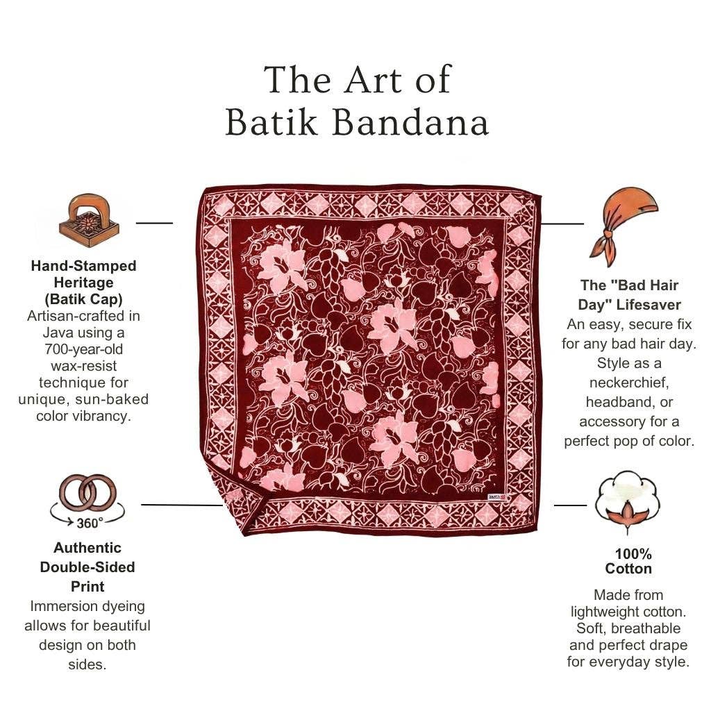 Ruby Bloom Batik Bandana — Red & Pink