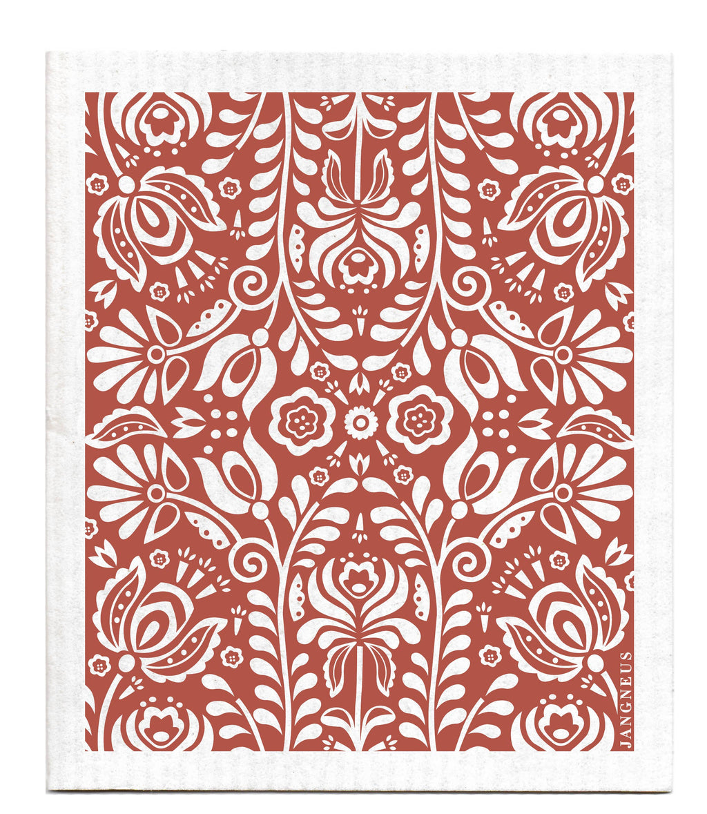 Swedish Dishcloth - Scandi Bloom - Swedish Red
