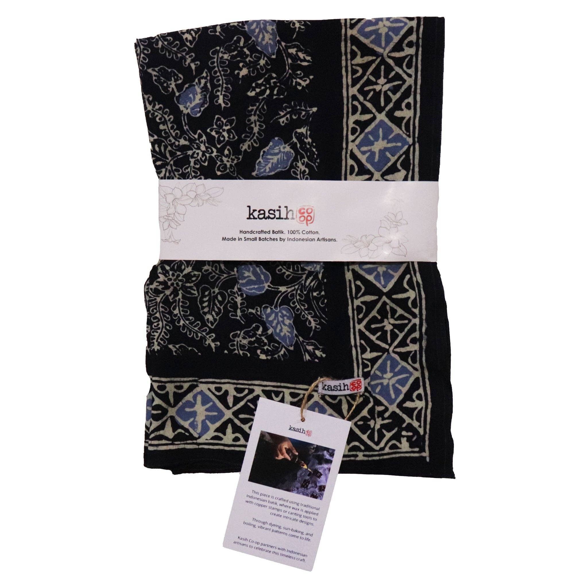 Large Wild Rag Batik Bandana Blue Navy Foliage