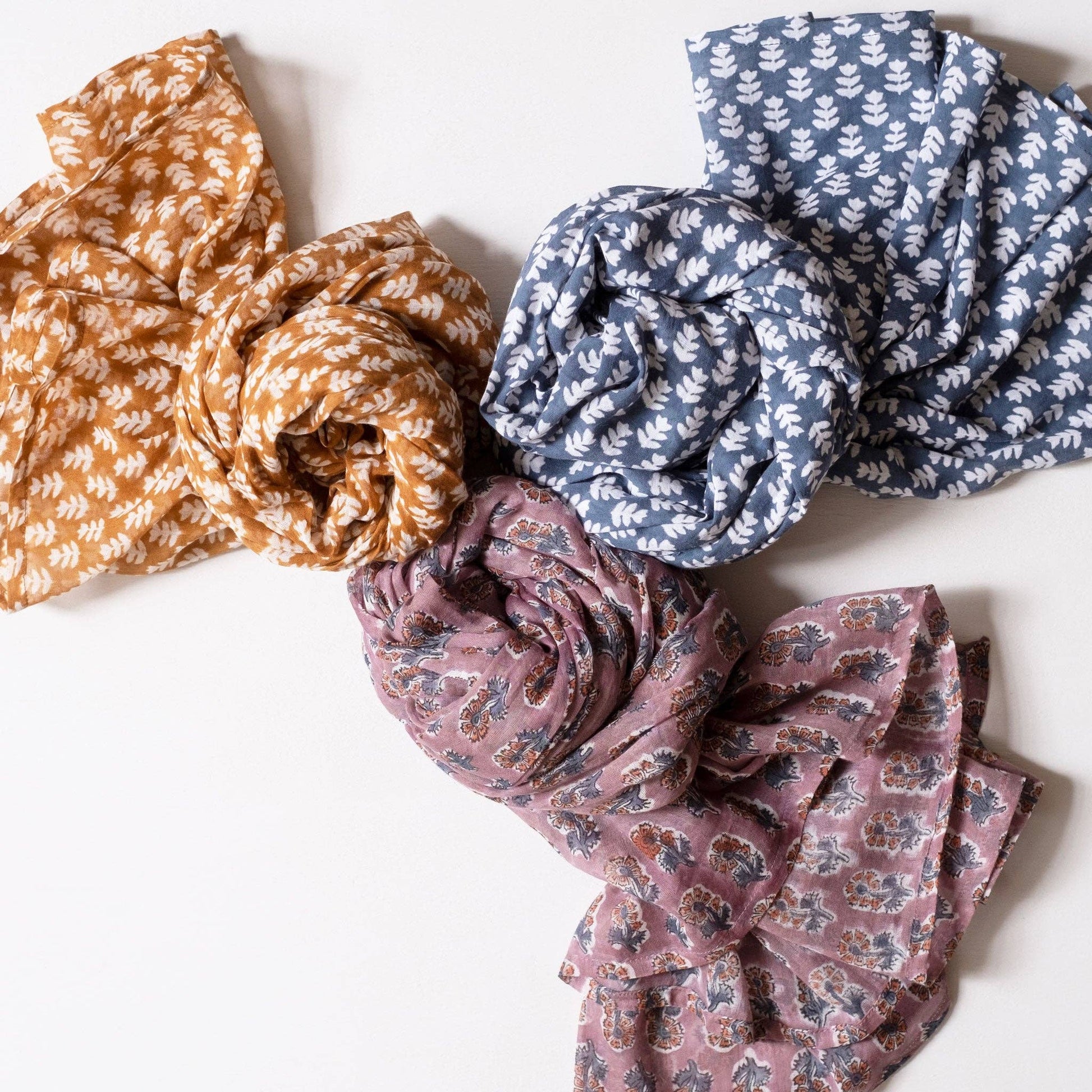 Tula Dark Sea Block Printed Scarf