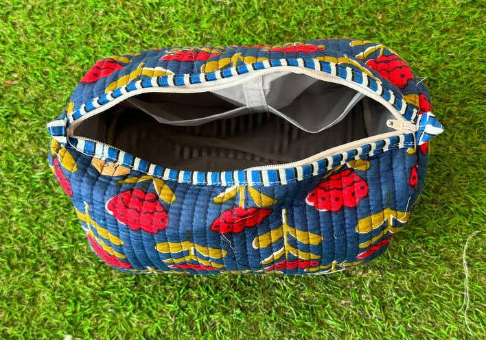 Large Floral Quilted Cotton Bag blue/red