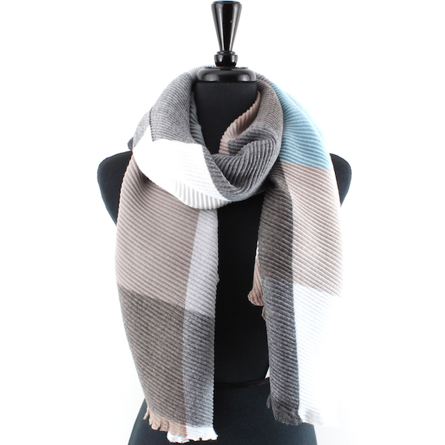 Blue/White/L Brown Merrymaking Pleated Scarf