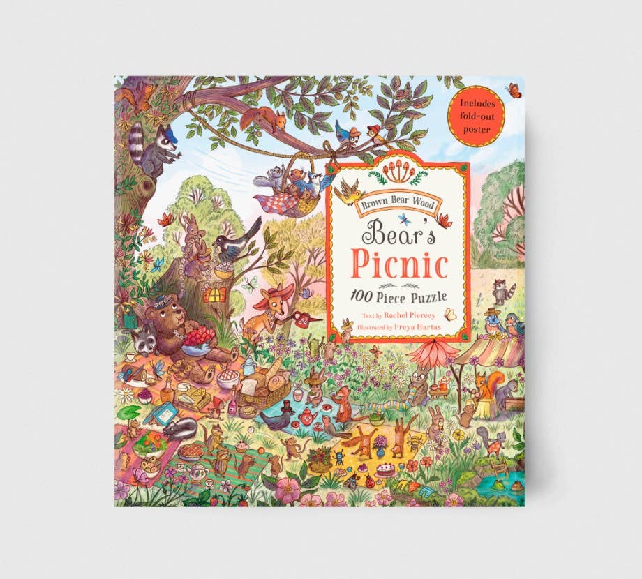 Children's puzzle book titled 'Bear's Picnic' with colorful illustrations on a white background