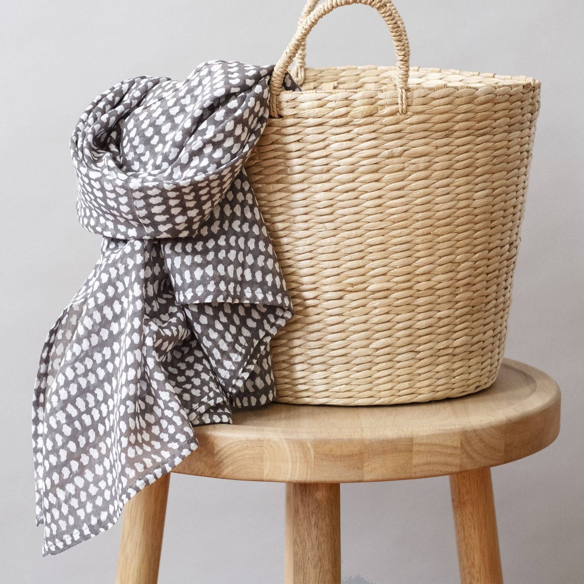 Dark Gray/White Dot Block Printed Scarf