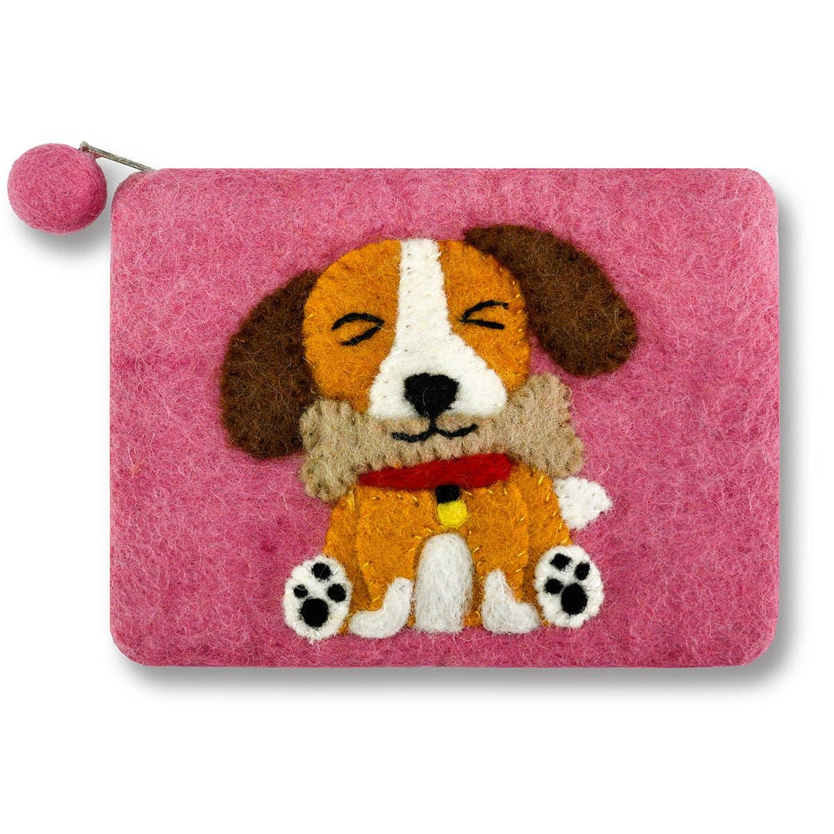 Aqua Cute Dog Felted Coin Purse – Handcrafted Wool Felt