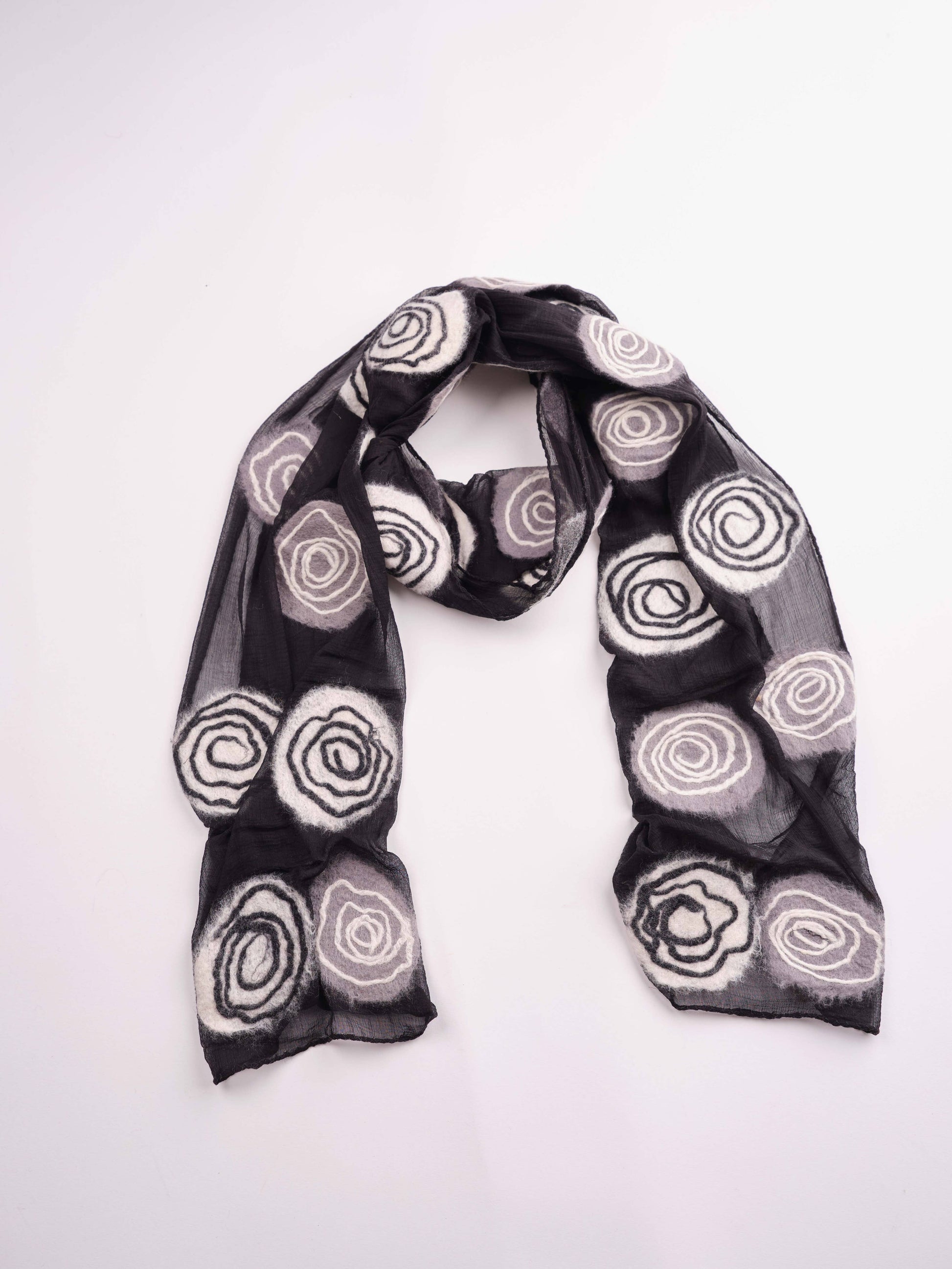 Spiral Felt/Silk Scarf: Black