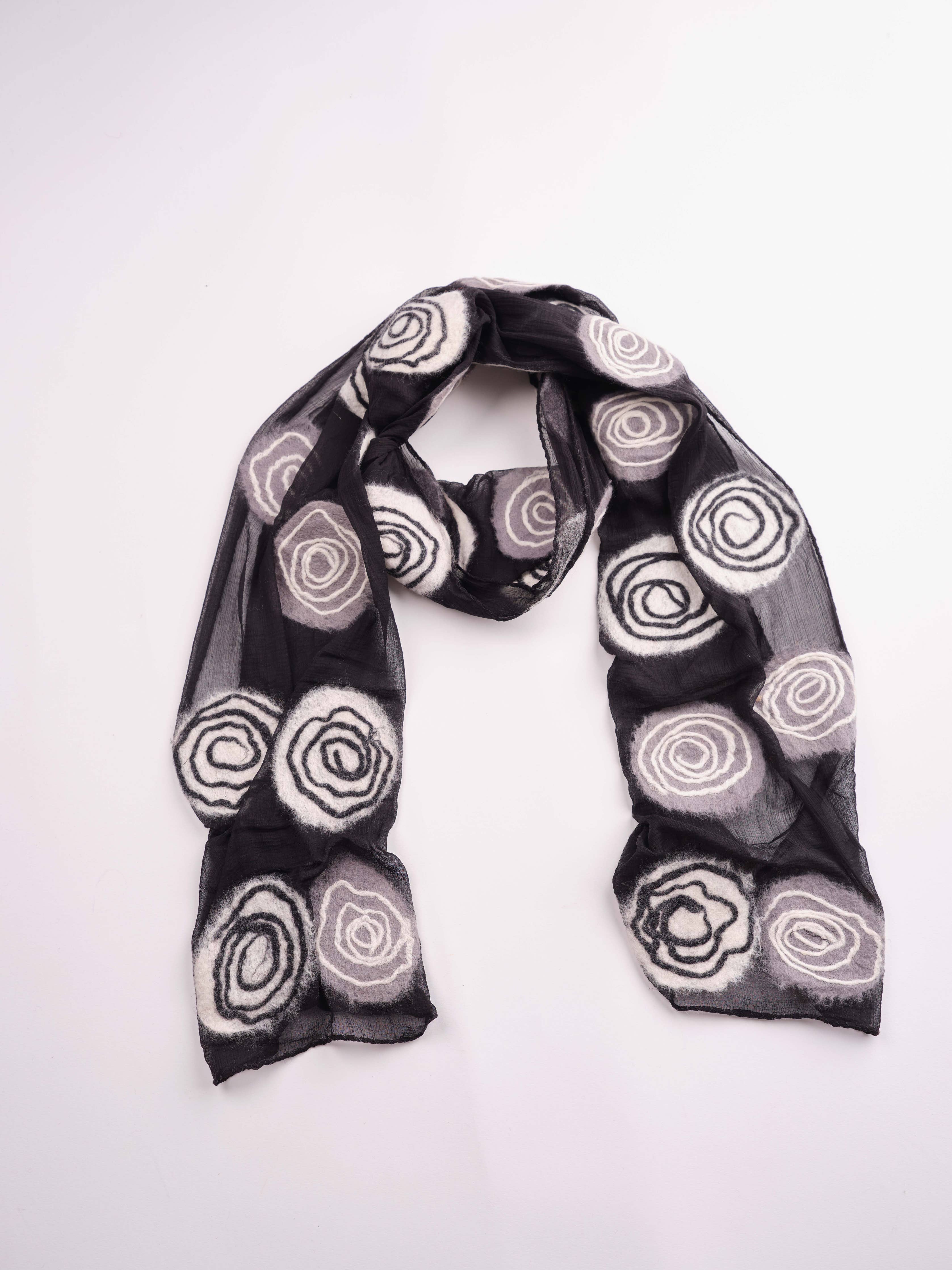 Spiral Felt/Silk Scarf SF51: Black