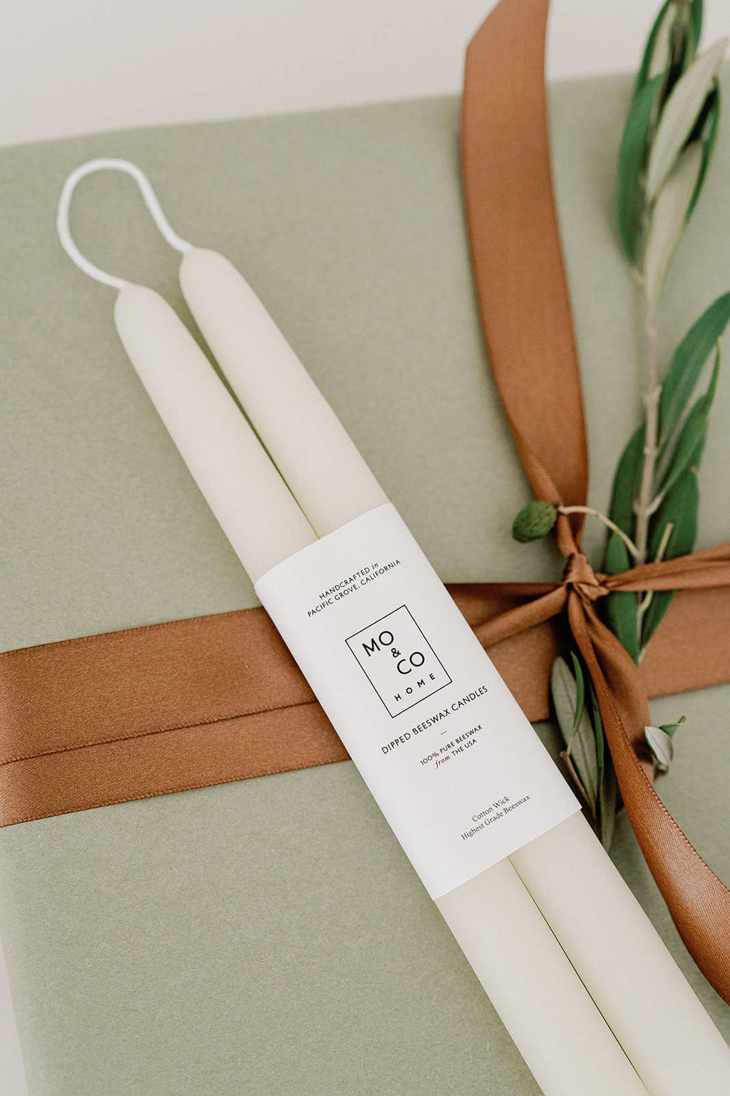 Natural White | Dipped Beeswax Taper Candles – 10” | Pair