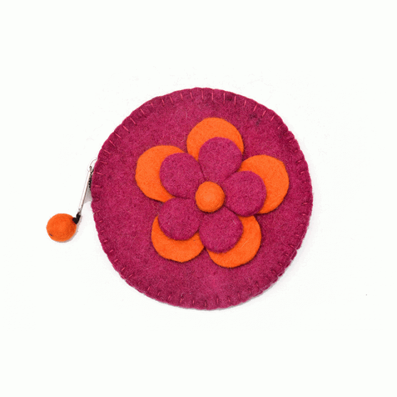 Red Two Layer Flower Round Coin Purse – Handcrafted Wool Felt
