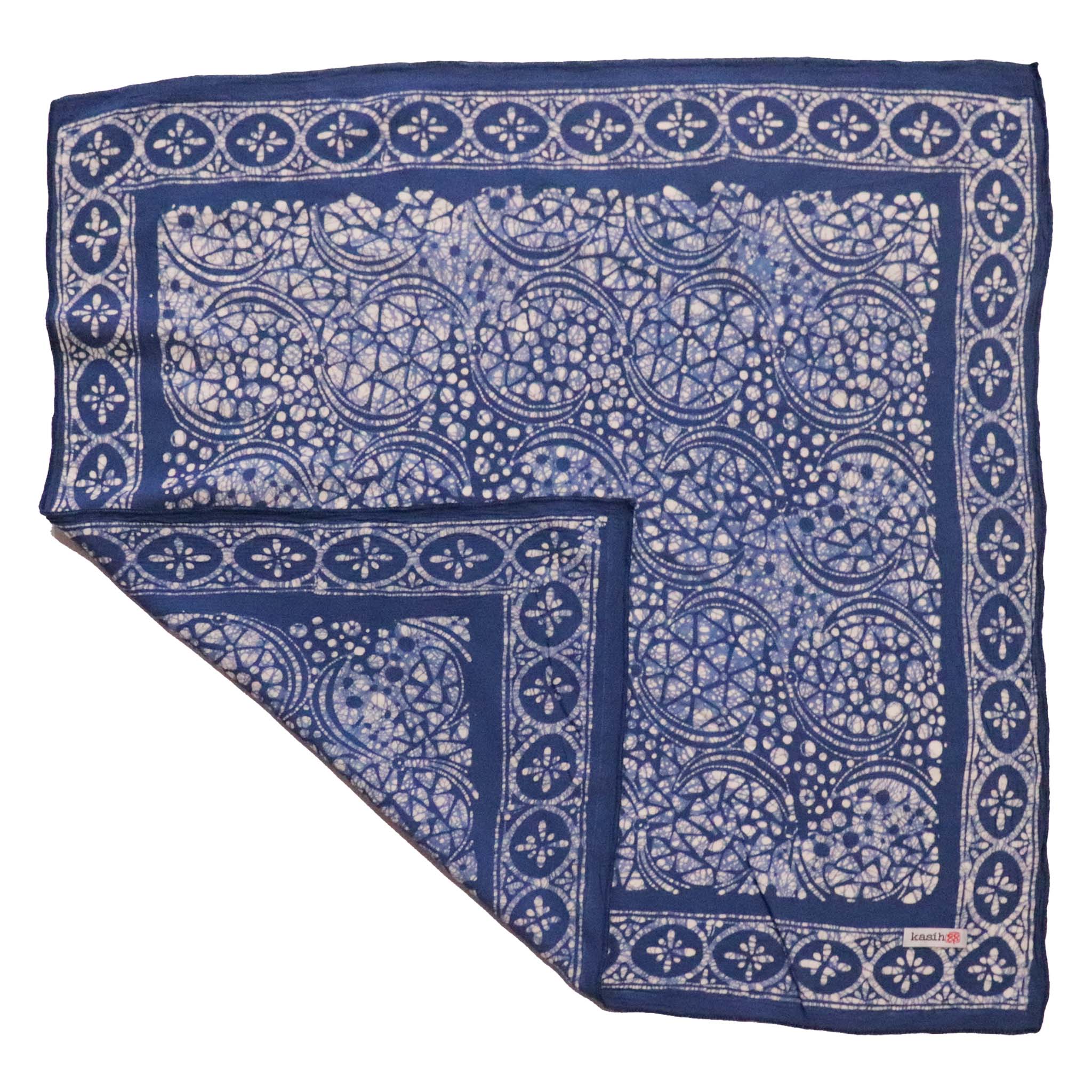 Batik Bandana - Blue White, Geometric, Stone Cotton