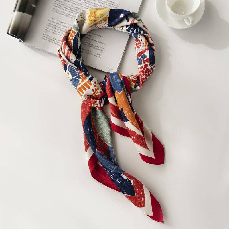 Graffiti Floral Pattern Square Scarf: Blue