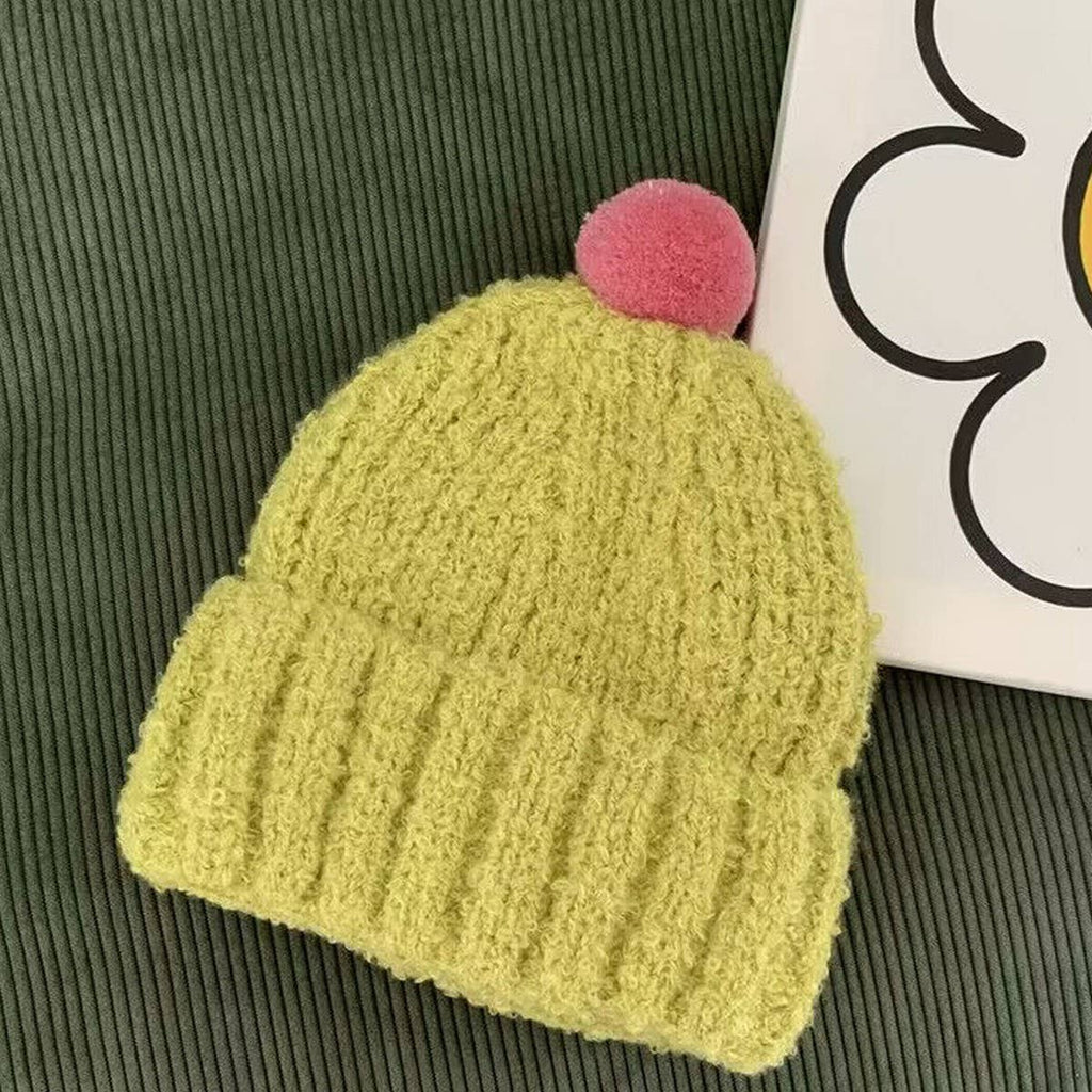 PINK CHILDREN'S COLORFUL BALL SOFT KNITTED HAT(OS) 1