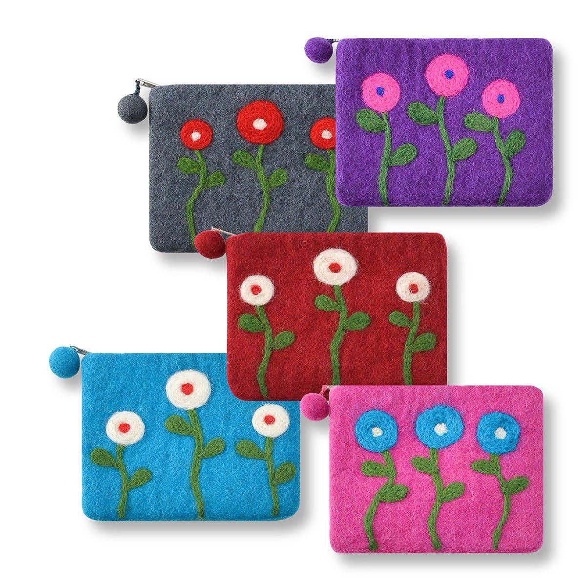 Red Three Needle Flower Coin Purse – Handcrafted Wool Felt