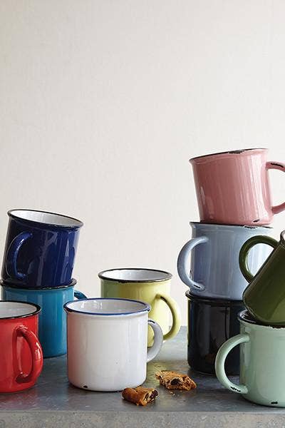 Tinware Mug - White W/Blue Rim
