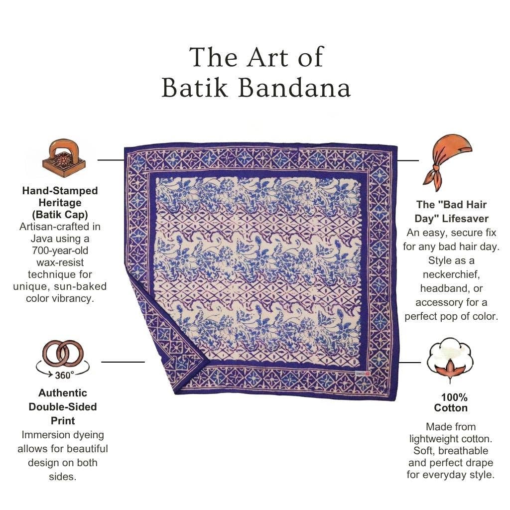 Batik bandana with features highlighted on a white background