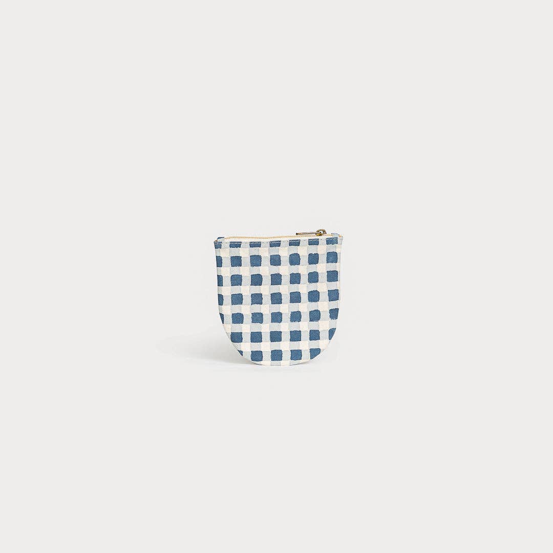 Indigo Gingham Half Moon Pouch