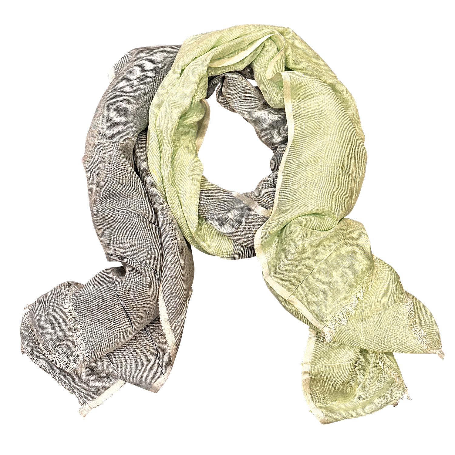 Pure Linen Feather Fringe Scarf — Navy & Green
