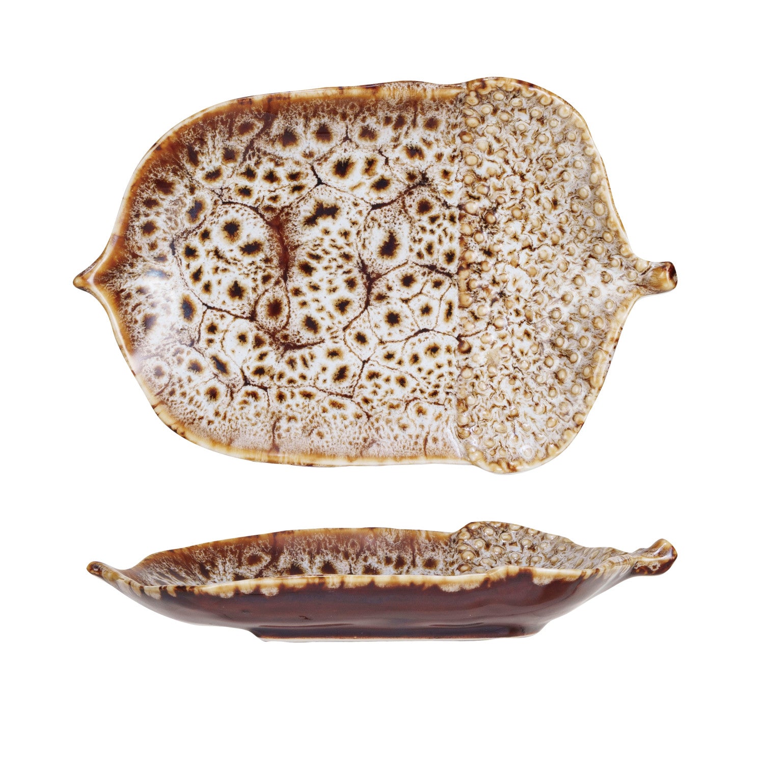 Stoneware Acorn Shaped Plate, Reactive Glaze, Brown (Each One Will Vary)