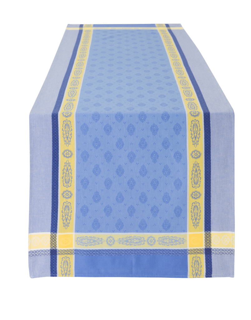 Tissus Toselli Vaucluse Bleu & Jaune Jacquard Table Runner