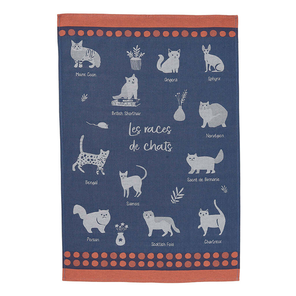 Races de Chats (Cat Breeds) French Jacquard Cotton Dish Towel