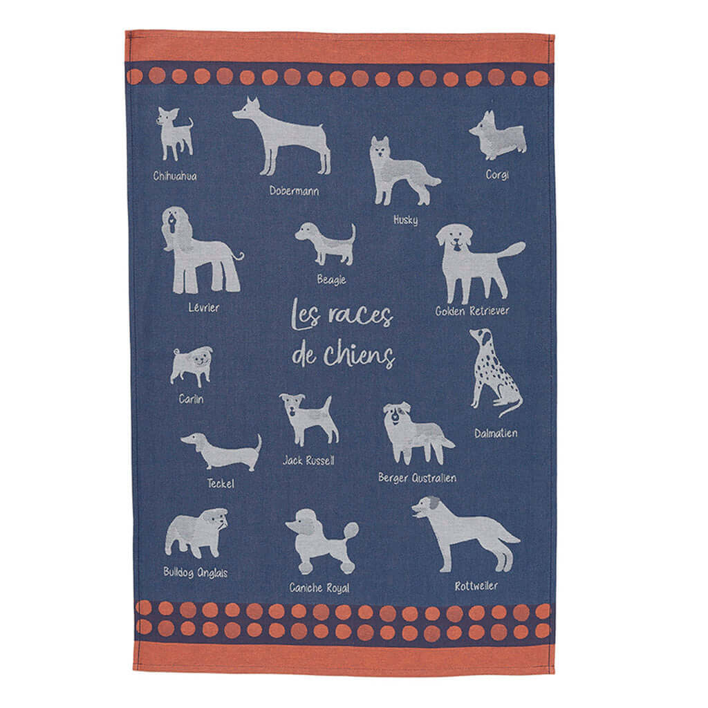 Races de Chiens (Dog Breeds) French Jacquard Cotton Dish Towel