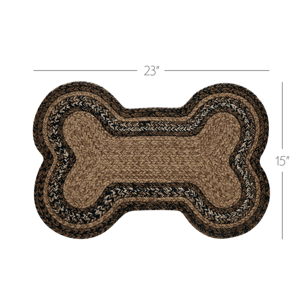 A bone-shaped braided rug shown from above on a white background, with dimension lines indicating 23 inches wide and 15 inches tall.