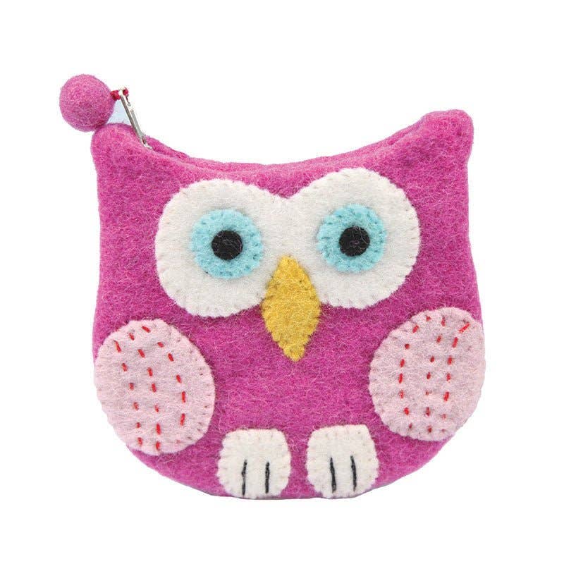 Pink Owl Face Shaped Coin Purse – Handcrafted Wool Felt