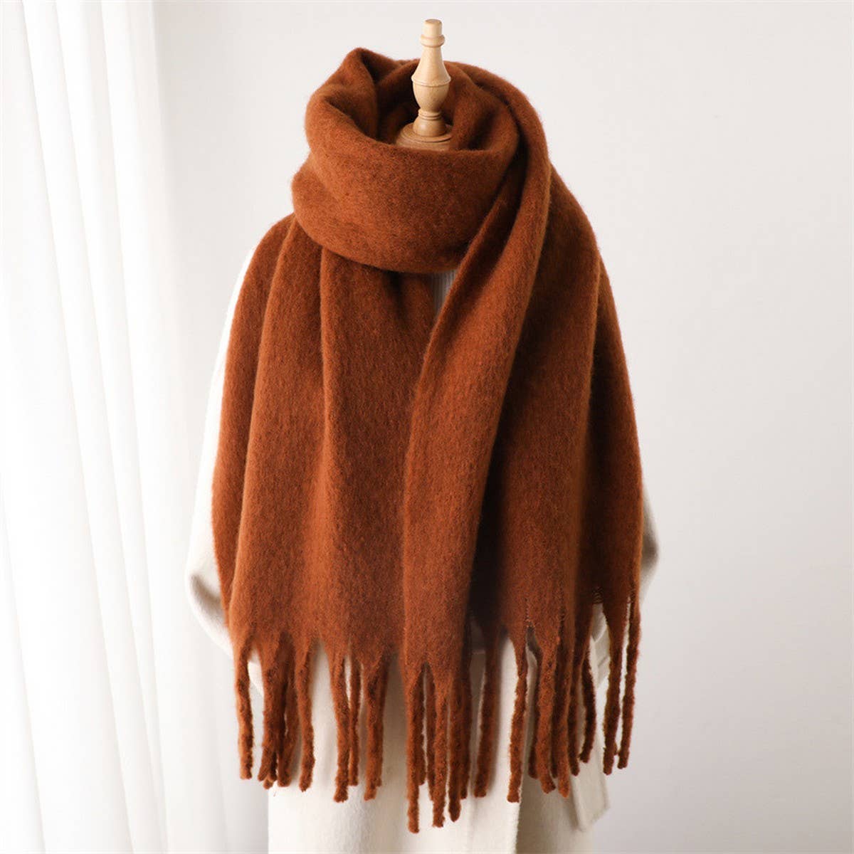 Camel Mohair Tassel Scarf for Winter(OS)